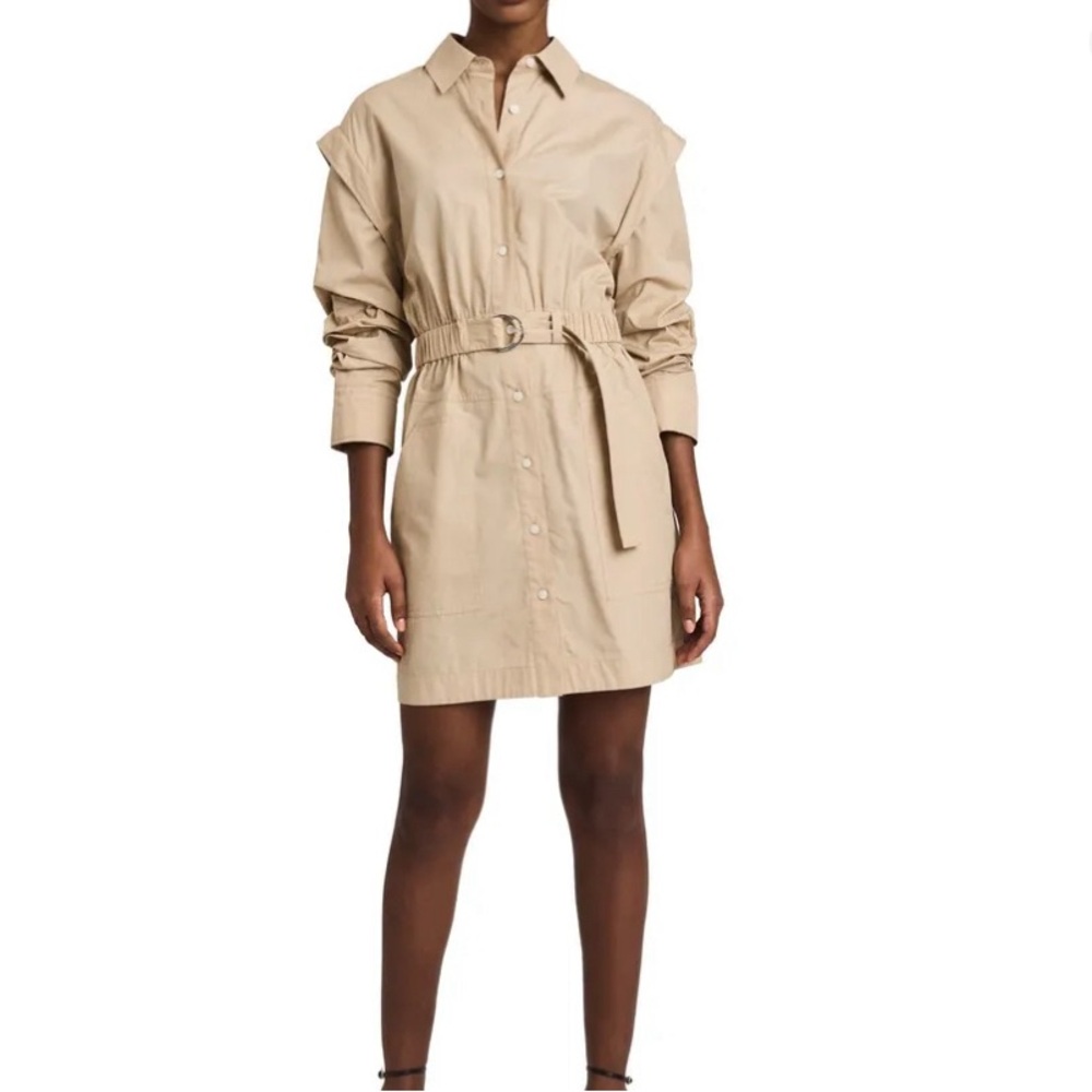 Derek Lam Hadley Ruched Sleeve Shirt Dress - Light Khaki
